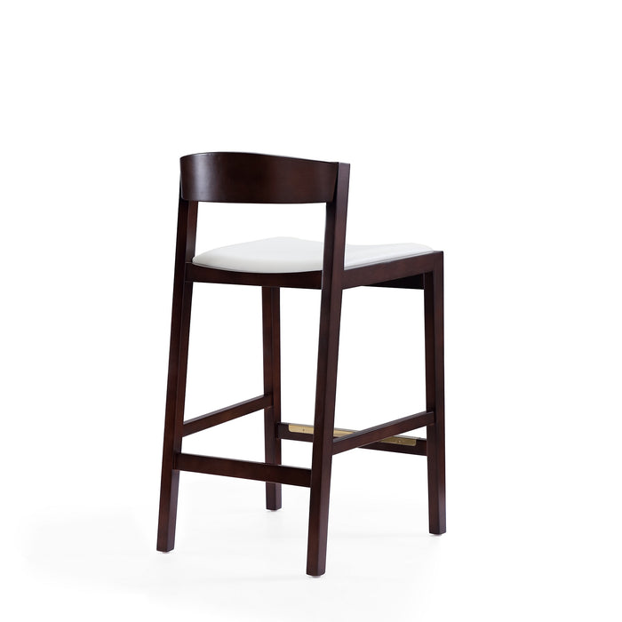 Manhattan Comfort Klismos 36.75\" Beech Wood Counter Height Barstool - Ivory & Dark Walnut