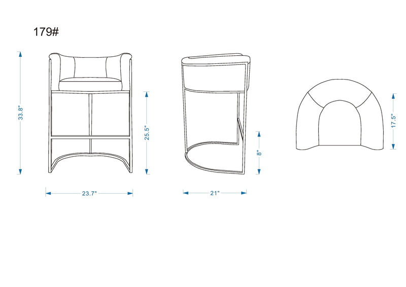 Manhattan Comfort Cosmopolitan 33.8\" Metal Counter Height Barstool - Grey & Black