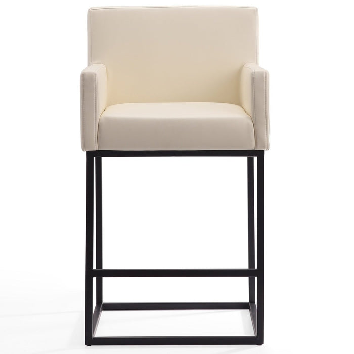 Manhattan Comfort Ambassador 38\" Metal Counter Height Barstool - Cream & Black