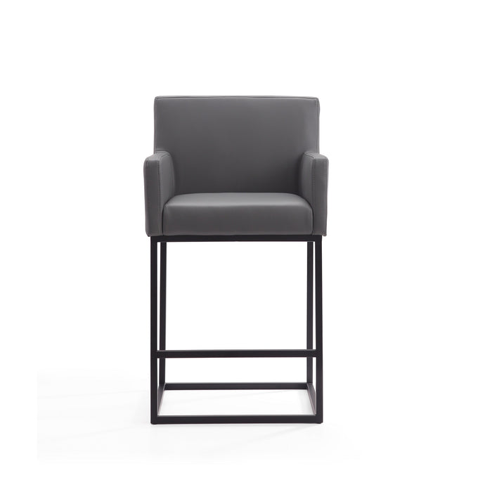Manhattan Comfort Ambassador 38\" Metal Counter Height Barstool - Grey & Black