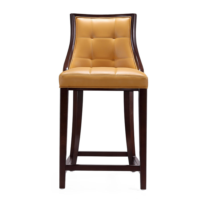 Manhattan Comfort Fifth Avenue 39.5\" Beech Wood Counter Height Barstool - Camel & Dark Walnut