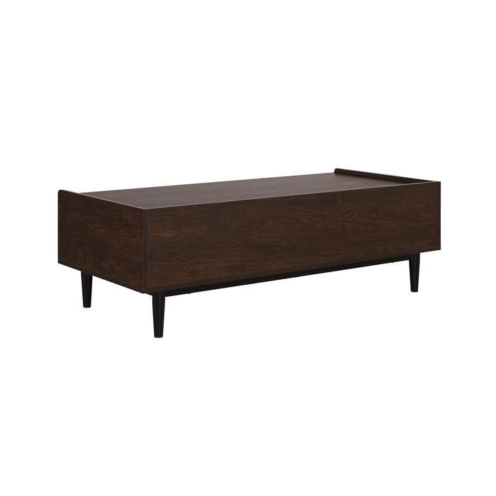 Manhattan Comfort Duane Modern Ribbed Coffee Table with Drawer & Shelf - Dark Brown & Black