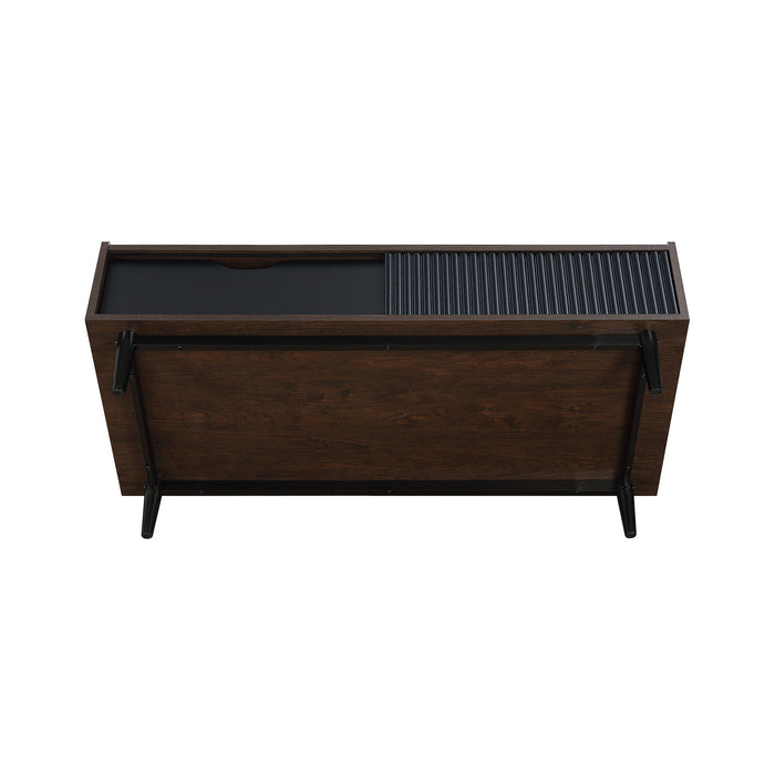Manhattan Comfort Duane Modern Ribbed Coffee Table with Drawer & Shelf - Dark Brown & Black