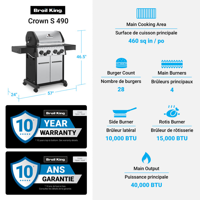 Broil King Crown S 490 4-Burner 40,000-BTU Propane Gas BBQ - 865384 Grill