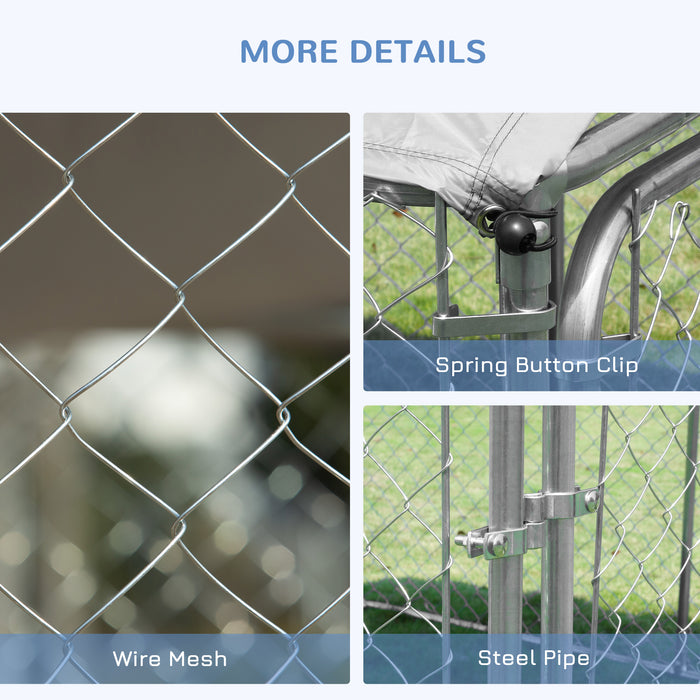 Pawhut Dog Kennel Outdoor Run Fence With Roof, Steel Lock, Mesh Sidewalls For Backyard & Patio, 7.5' X 7.5' X 5.7'