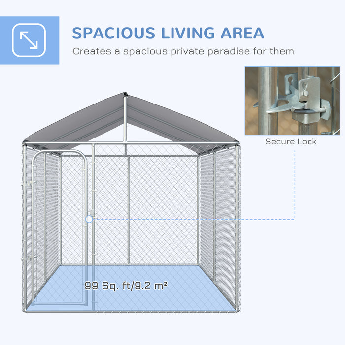 Pawhut Dog Kennel Outdoor Run Fence With Roof, Steel Lock, Mesh Sidewalls For Backyard & Patio, 13.1' X 7.5' X 7.5'