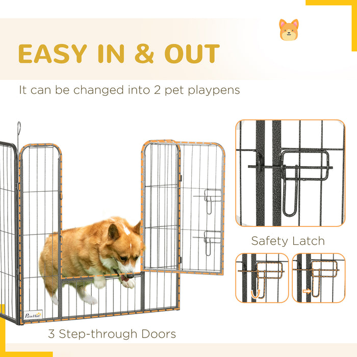Pawhut Heavy Duty Dog Playpen, Metal Pet Puppy Exercise Pen, Diy Design, Outdoor Indoor, For Small And Medium Dogs, Grey