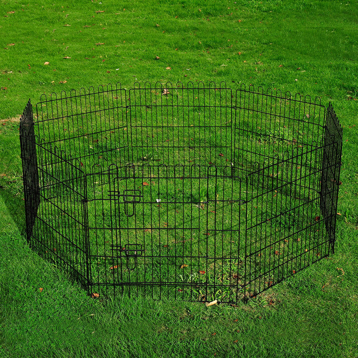 Pawhut 24inch 8-panel Octagon Pet Exercise Playpen Crate Foldable Dog Cage Pen Puppy Kennel, Black
