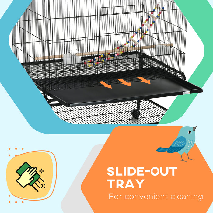 Pawhut 63\" Bird Cage Open Top For Budgies Cockatiels Canaries Lovebirds Finches With Rolling Stand, Toys, Removable Tray, Storage Shelf