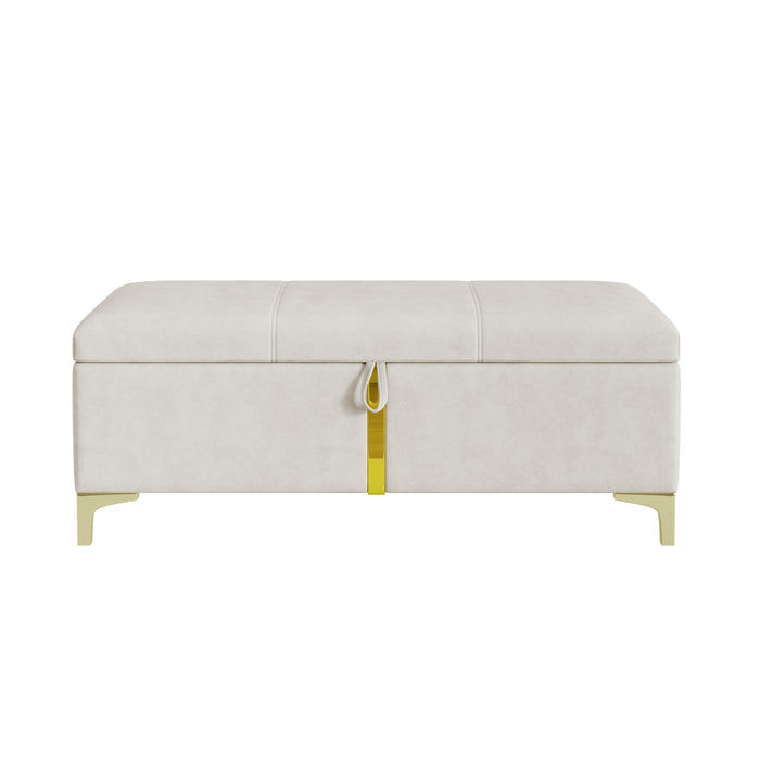 Tony Soft Velvet Upholstered Storage Ottoman Bench With Metal Legs,beige