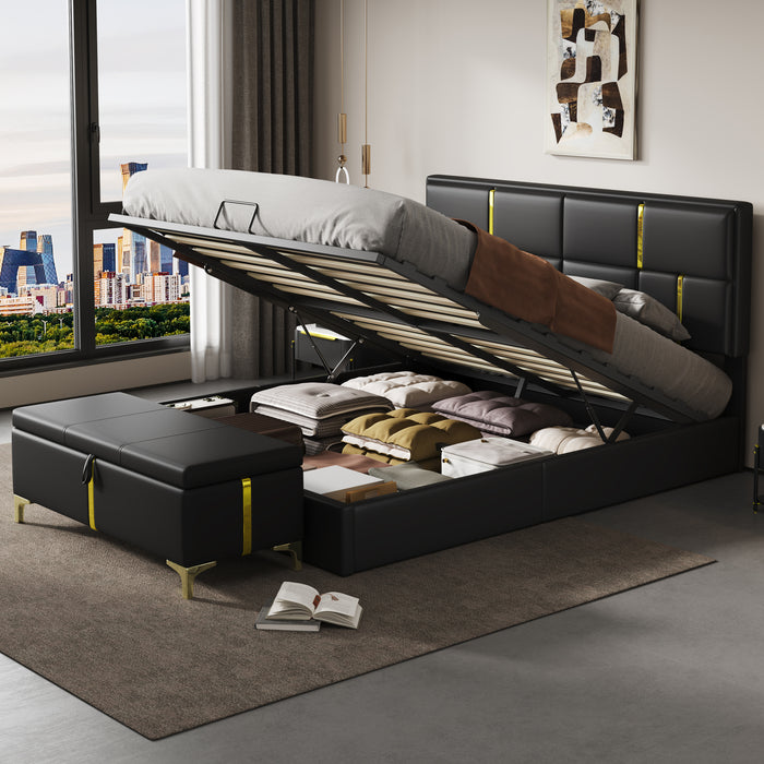 Nicole 2 Piece Bedroom Set With Upholstered Platform Bed And Ottoman Bench,queen Size,black Queen Bed
