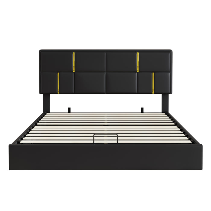 Joyce Upholstered Platform Bed With Hydraulic Storage And Velvet Frame,queen Size,black Queen Bed