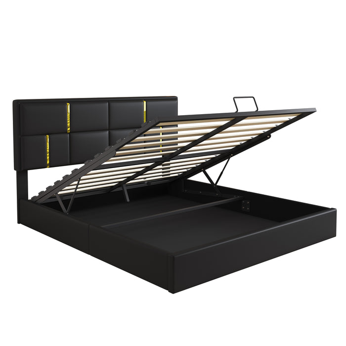 Joyce Upholstered Platform Bed With Hydraulic Storage And Velvet Frame,queen Size,black Queen Bed