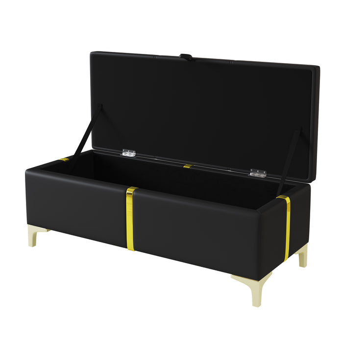 Tony Soft Velvet Upholstered Storage Ottoman Bench With Metal Legs,black
