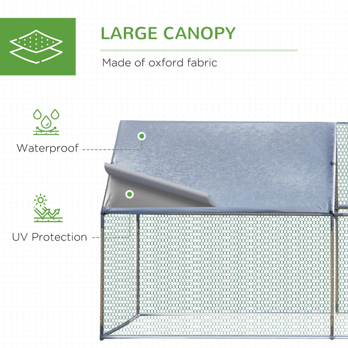 Pawhut 9.8' X 19.7' Metal Chicken Coop, Galvanized Walk-in Hen House, 3 Rooms Poultry Cage Outdoor With Waterproof Uv-protection Cover For Rabbits, Ducks