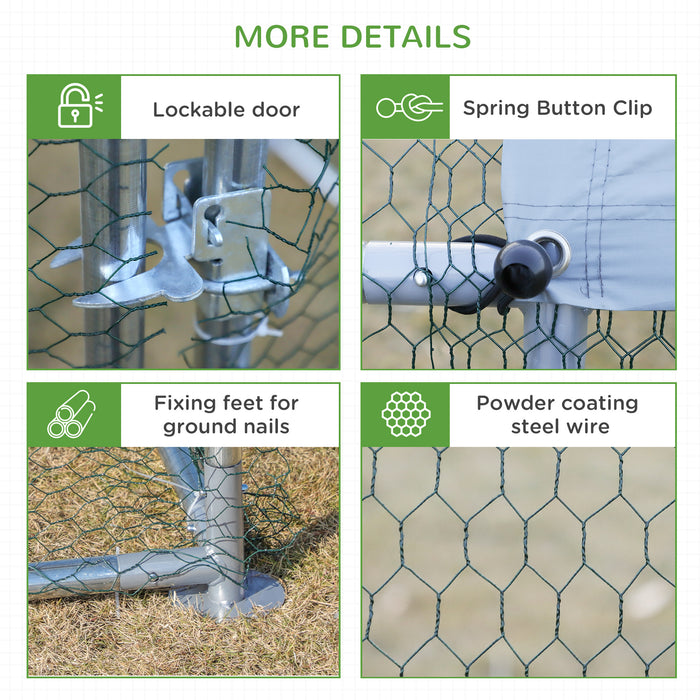 Pawhut 9.8' X 19.7' Metal Chicken Coop, Galvanized Walk-in Hen House, 3 Rooms Poultry Cage Outdoor With Waterproof Uv-protection Cover For Rabbits, Ducks