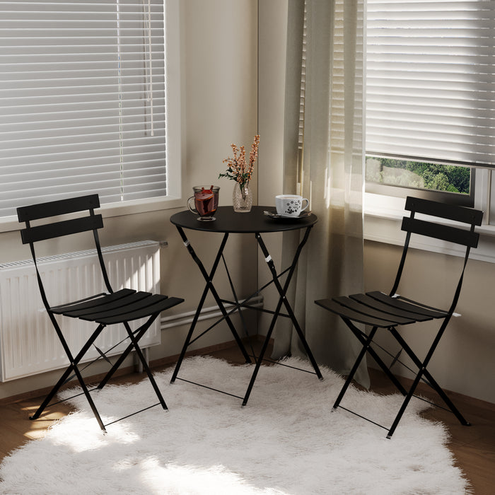 Lausaint Bistro Folding Three-Piece Set Black Patio Seating Package