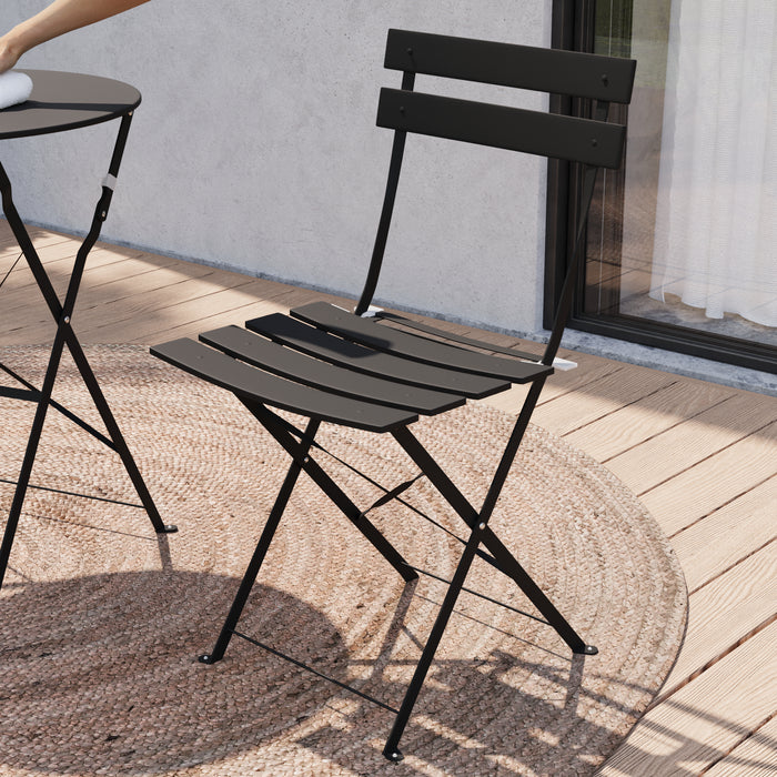 Lausaint Bistro Folding Three-Piece Set Black Patio Seating Package