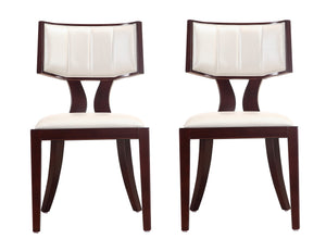 Manhattan Comfort Set of 2 Pulitzer Faux Leather Dining Chairs - Pearl White & Walnut