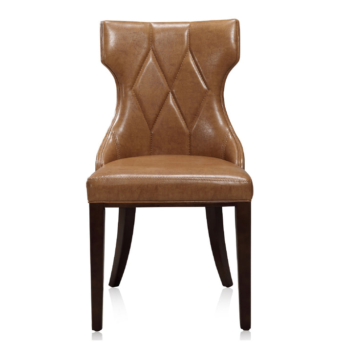 Manhattan Comfort Set of 2 Reine Faux Leather Dining Chairs - Saddle & Walnut