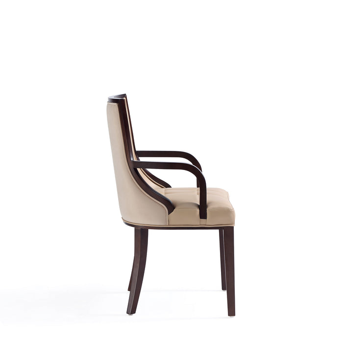 Manhattan Comfort Fifth Avenue Faux Leather Dining Chair - Tan & Walnut