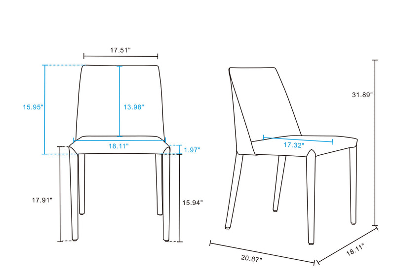 Manhattan Comfort Set of 2 Paris Saddle Leather Dining Chairs - Grey