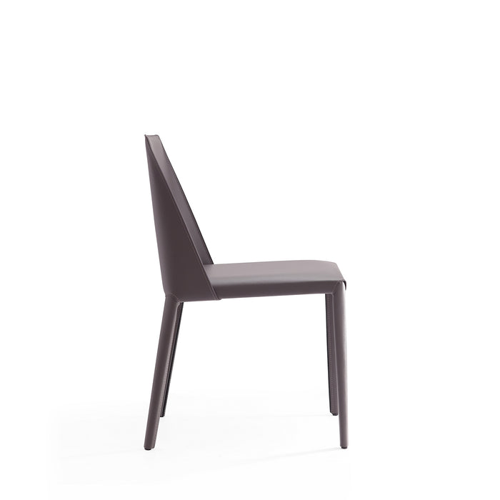 Manhattan Comfort Set of 2 Paris Saddle Leather Dining Chairs - Grey