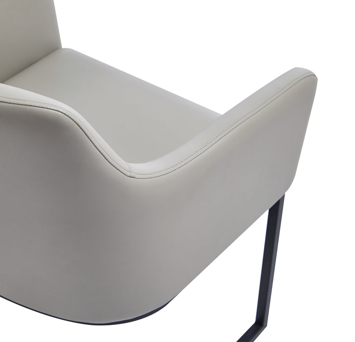 Manhattan Comfort Modern Serena Dining Armchair Upholstered Leatherette with Steel Legs - Light Grey