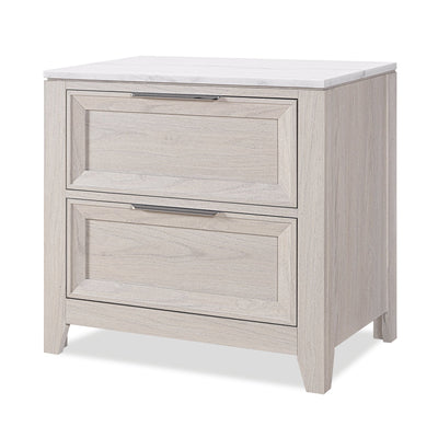 Elana Bedside 2-Drawer Nightstand with Real Marble Top - Beige | Table de nuit Elana à 2 tiroirs avec dessus en marbre véritable - beige