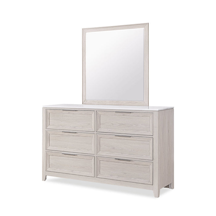 Elana Bedroom 6-Drawer Dresser, 65”W x 39”H, with Real Marble Top – Beige