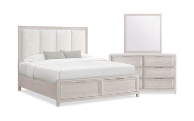 Elana 5pc Bedroom Set with Storage Bed, Dresser & Mirror, Natural - King Size | Ensemble de chambre à coucher Elana 5 pièces naturel avec lit de rangement, commode et miroir - format très grand lit