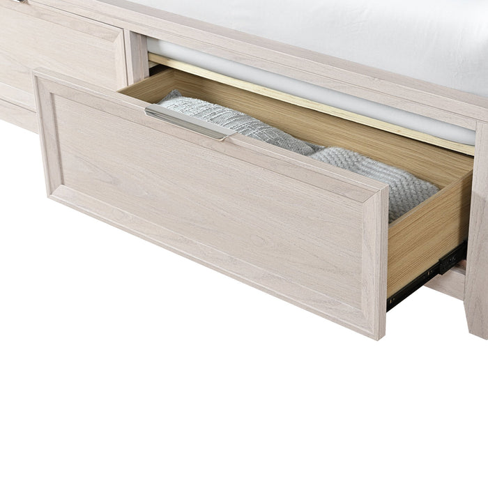Elana Storage Bed with Upholstered Headboard, Beige – Queen Size