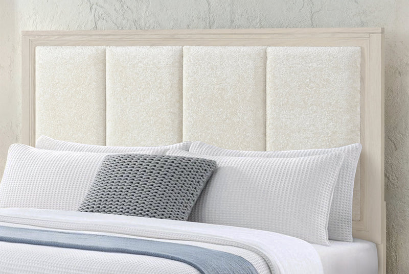 Elana Storage Bed with Upholstered Headboard, Beige – Queen Size