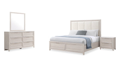 Elana 6pc Bedroom Set with Storage Bed, Dresser, Mirror & Nightstand, Beige – Queen Size | Ensemble de chambre à coucher Elana 6 pièces avec lit de rangement, commode, miroir et table de nuit, beige - format grand lit