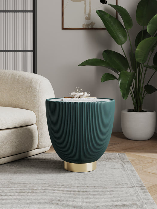 Manhattan Comfort Modern Anderson End Table 2.0 Upholstered Leatherette with Ceramic Faux Marble Tabletop - Green