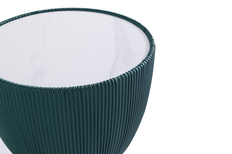 Manhattan Comfort Modern Anderson End Table 2.0 Upholstered Leatherette with Ceramic Faux Marble Tabletop - Green