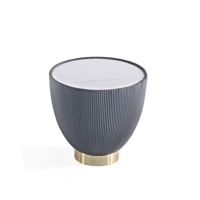 Manhattan Comfort Modern Anderson End Table 2.0 Upholstered Leatherette with Ceramic Faux Marble Tabletop - Grey