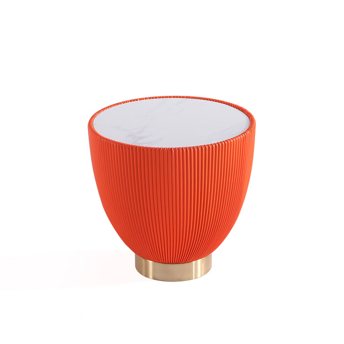 Manhattan Comfort Modern Anderson End Table 2.0 Upholstered Leatherette with Ceramic Faux Marble Tabletop - Orange