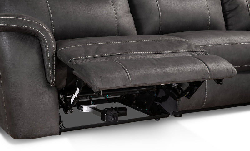 Floy 5-Piece Faux Suede Power Reclining Sectional with Power Headrests and USB Port - Grey