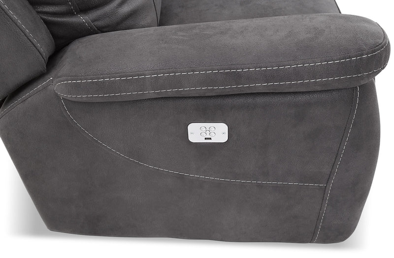 Floy 5-Piece Faux Suede Power Reclining Sectional with Power Headrests and USB Port - Grey