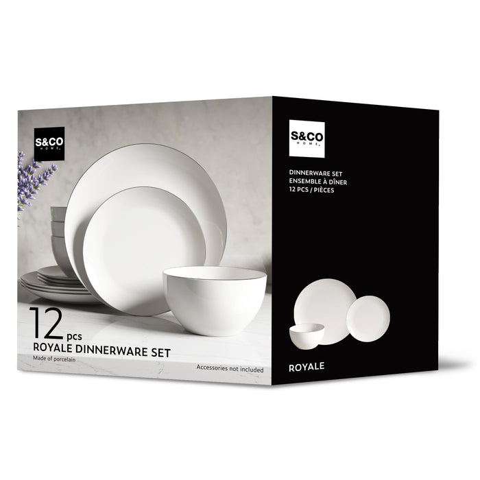 S&CO Home Royale 12-Piece Porcelain Dinnerware Set, Service for 4