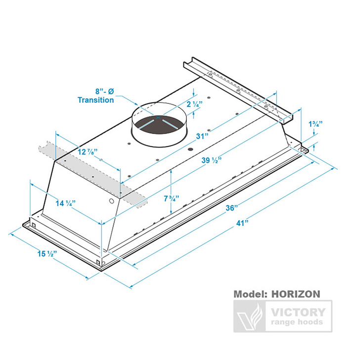 Victory 42\" 900 CFM Flush Ceiling Mount Range Hood Stainless Steel - Horizon-42