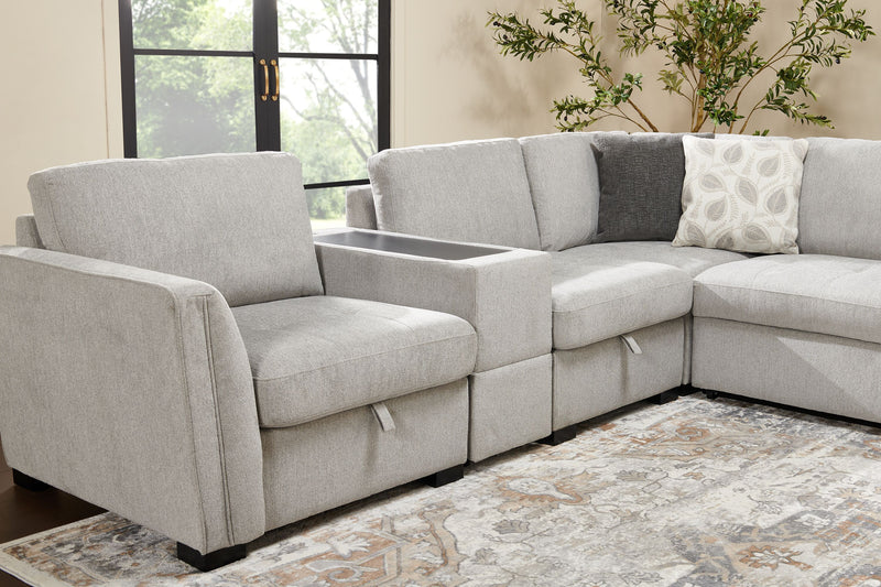 Vault 6-Piece Right-Facing Sectional with Sofa Bed Loveseat, Three Storage Chairs and Storage Chaise - Grey