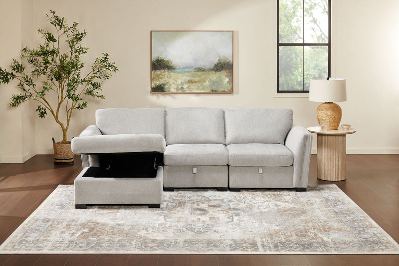Vault 3-Piece Left-Facing Sectional with Storage Chaise and Two Storage Chairs - Grey
