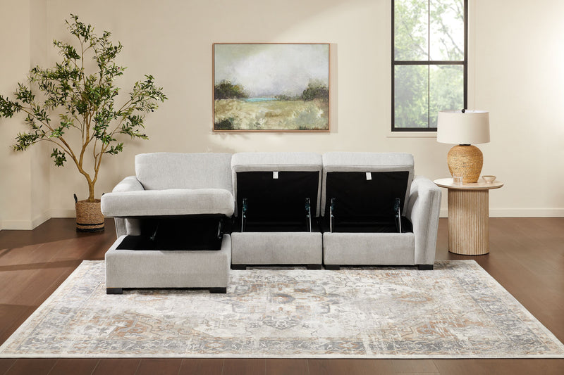 Vault 3-Piece Left-Facing Sectional with Storage Chaise and Two Storage Chairs - Grey