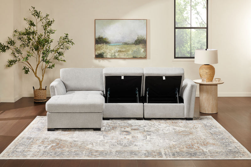 Vault 3-Piece Left-Facing Sectional with Storage Chaise and Two Storage Chairs - Grey