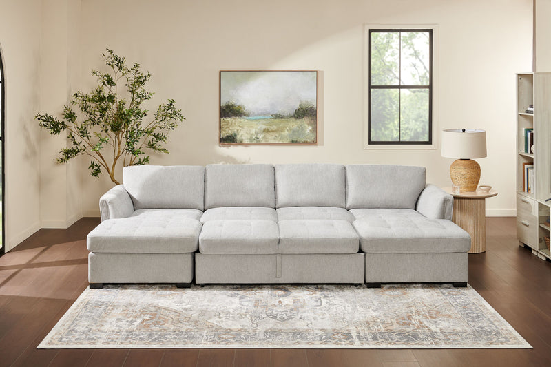 Vault 3-Piece Sectional with Sofa Bed Loveseat and Two Storage Chaises - Grey