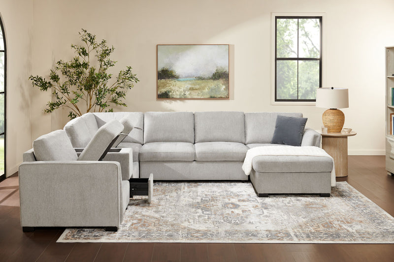 Vault 6-Piece Right-Facing Sectional with Sofa Bed Loveseat, Three Storage Chairs and Storage Chaise - Grey