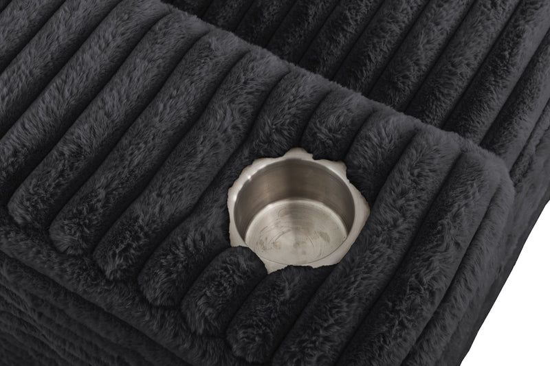 Alto 2-Piece Ultra Plush Faux Fur Fabric Sectional with Dual Cupholders and USB Ports - Ebony