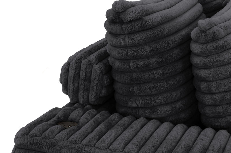 Alto 2-Piece Ultra Plush Faux Fur Fabric Sectional with Dual Cupholders and USB Ports - Ebony